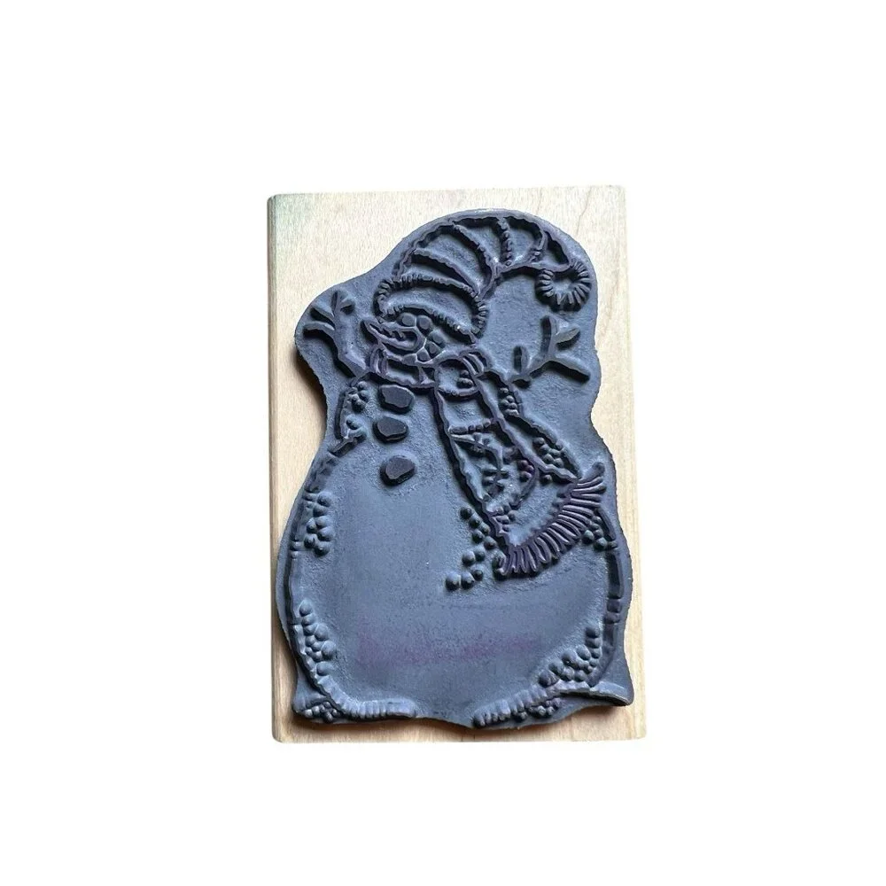 STAMPENDOUS (1995) WOOD RUBBER STAMP M045 Pudgy‎ Snowman 3 1/2 X 2 1/2”